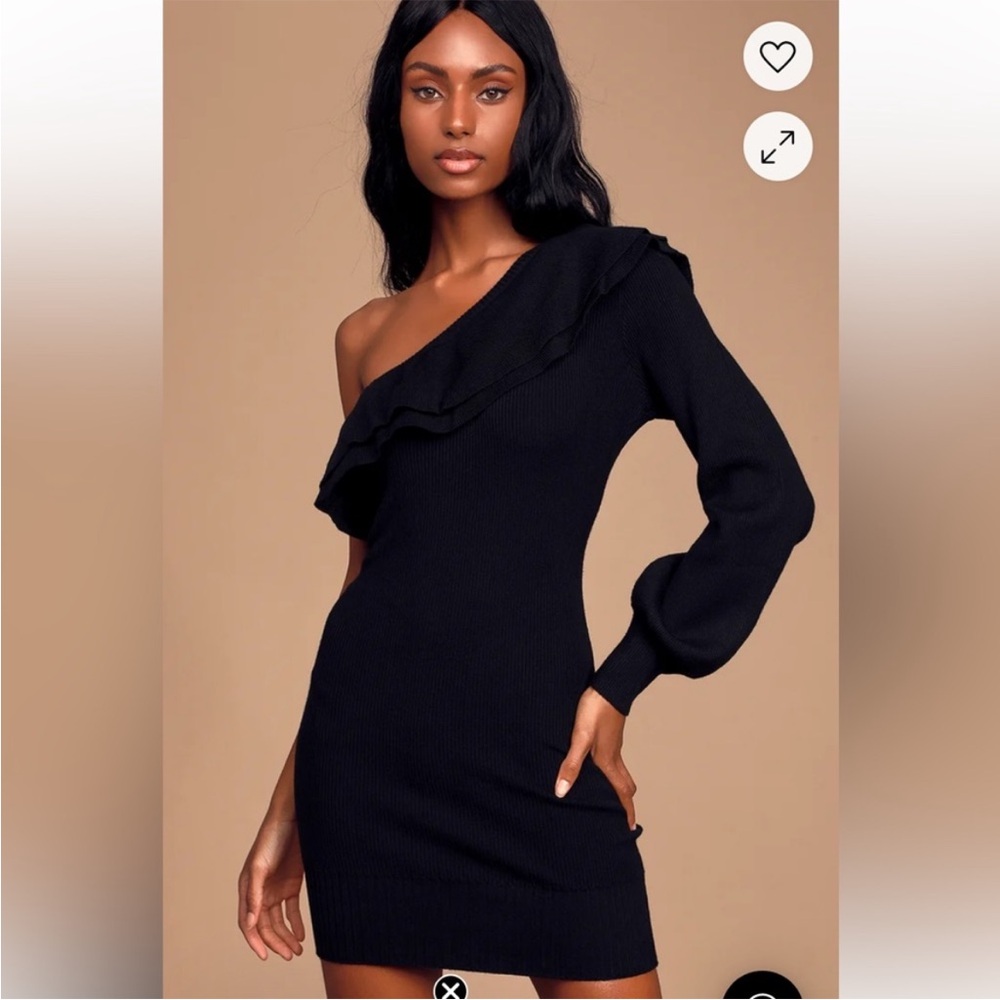 Lulus Sweet‎ Kisses black ruffled one-shoulder bodycon dress size Medium
